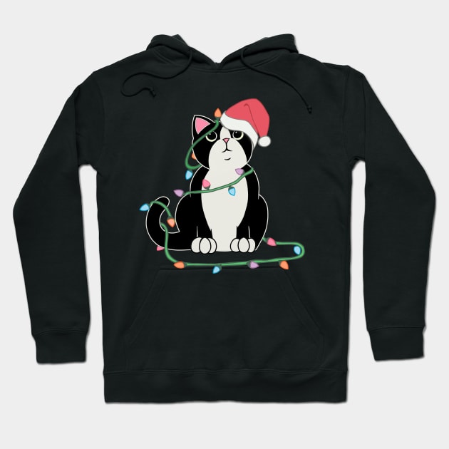 Tuxedo Cat Christmas lights funny cat lover xmas hat Hoodie by xenotransplant